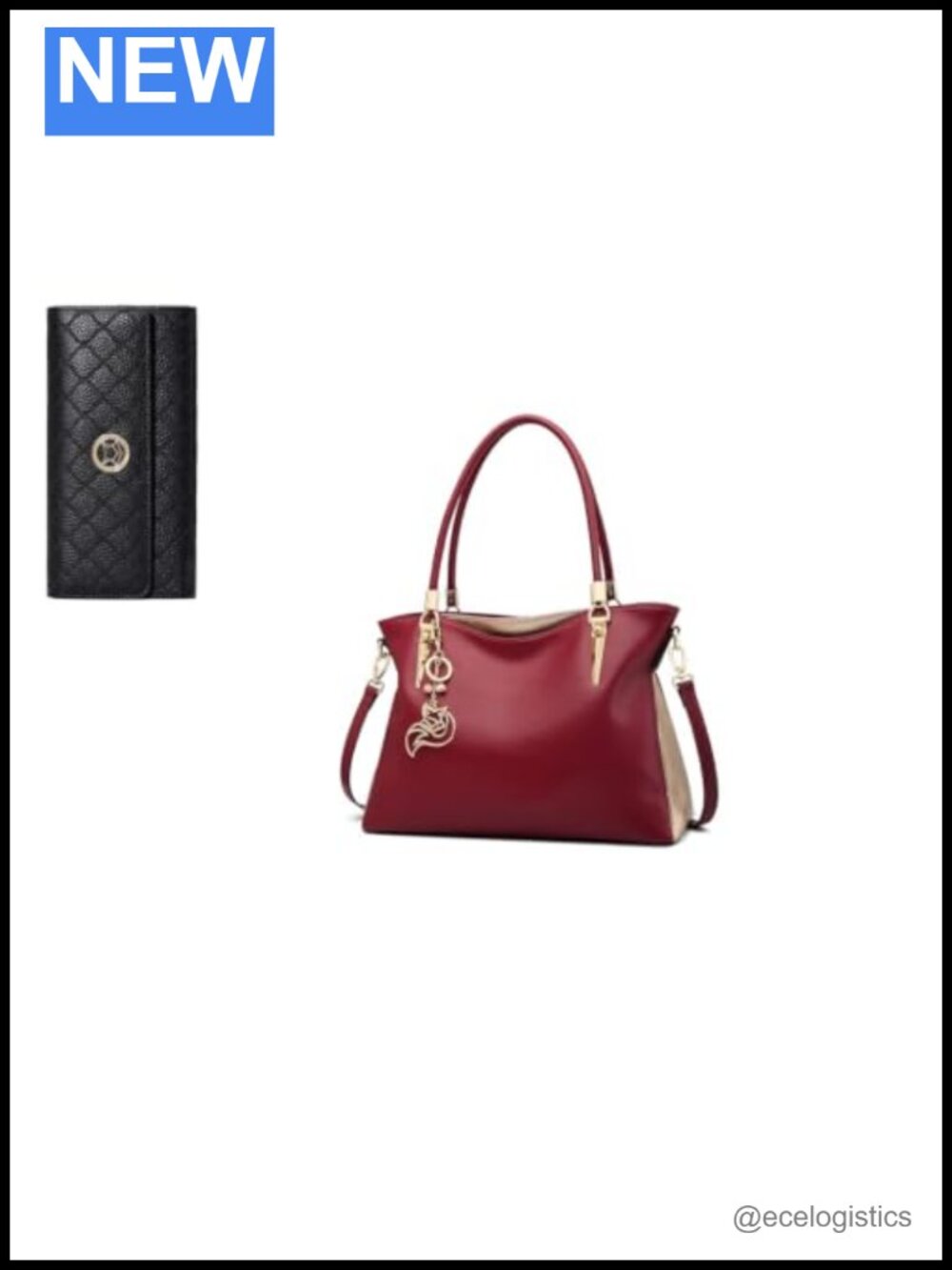 Genuine Leather Medium Top-Handle Purse and Small Wallet Set for Women
